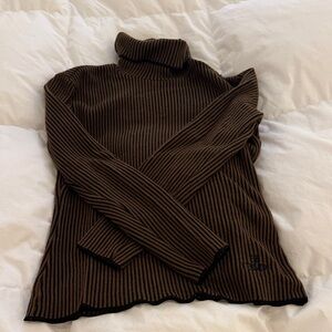 Fendi Black and Brown Striped Turtleneck Sweater